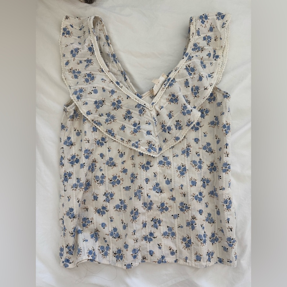 Sezane Gold Blouse Mini Fleurs Bleu - Size 34